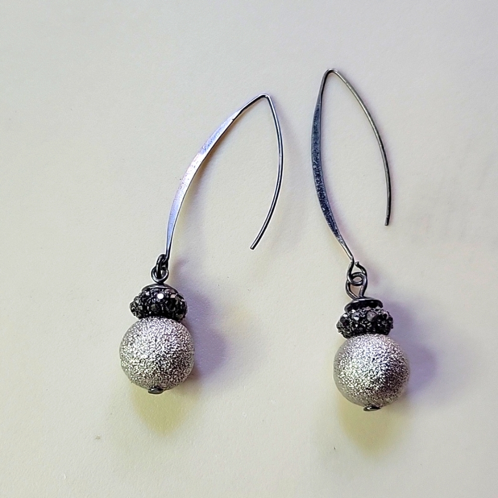 GUNMETAL BALL DROP EARRINGS NWOT